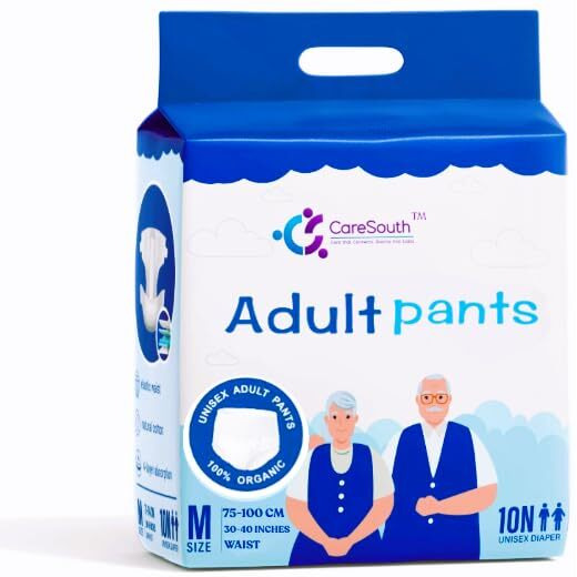 Caresouth Adult Diaper Pants Medium (10 Count) | Organic & Ultra Absorbent | 10-Hour Leak Proof Protection | Skin-Friendly & Rash-Free | Soft Comfort Fit | Waist 75-100Cm (30-40") | Unisex