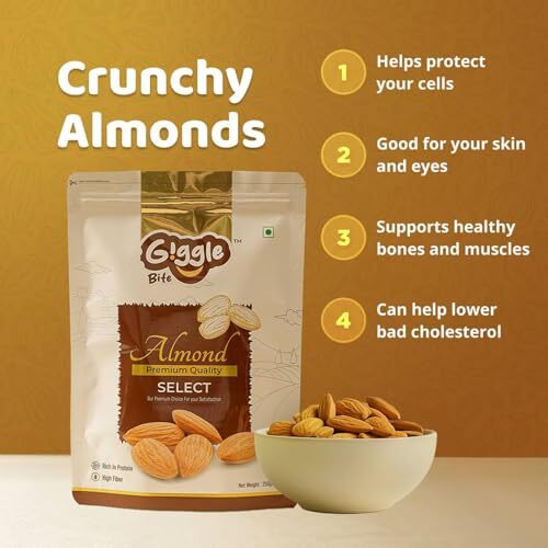 Giggle Bite 100% Pure California Whole Select Almonds, Badam Dry Fruits Nuts (500G)