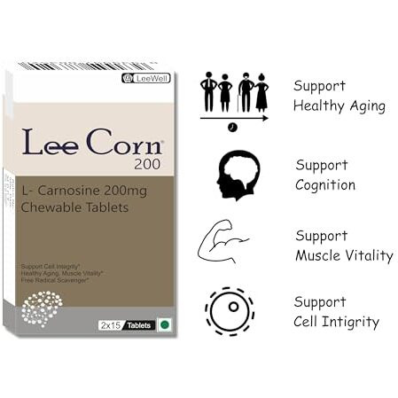 Leecorn 200 Chewable L Carnosine 200Mg | Brain Booster Health Supplement | Advanced Glycation End Products | Helps Cognition Decline & Learning Disabilities Support | Autism Care, Age-Related Muscle Fatigue Recovery | Exercise Performance Energy Enhancer Supplements - 30 Tablets