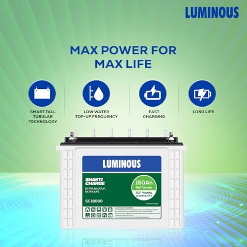 Luminous Tall Tubular Battery For Home, Office & Shops | Shakti Charge Sc18060 150Ah | Durable And Reliable Inverter Battery | Minimum Maintenance | Easy Installation | 60 Months Warranty