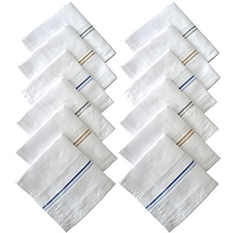Spin Cart Cotton Premium Collection Casual Style Handkerchiefs Hanky For Men - Pack Of 12. - White Striped Xxl King Size