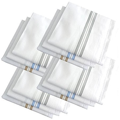 Spin Cart Cotton Premium Collection Casual Style Handkerchiefs Hanky For Men - Pack Of 12. - White Striped Xxl King Size