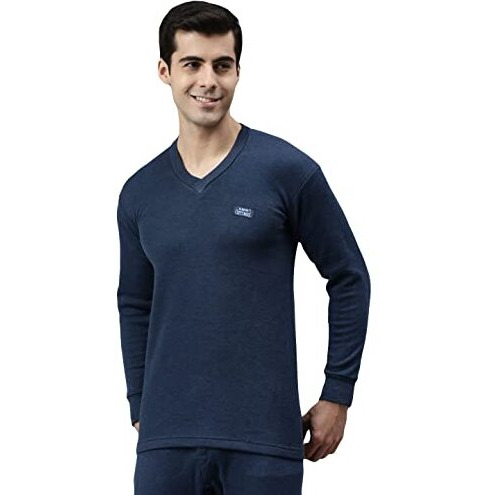 Lux Cottswool Men's Blue1 V Neck Full Sleeves Premium Thermal Top (Size  95Cm)