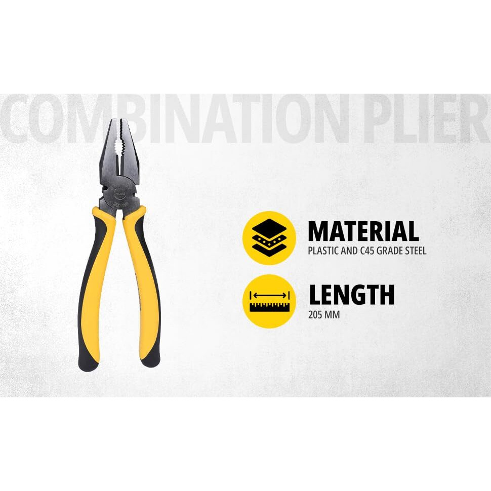 Stanley 70-482 8'' Sturdy Steel Combination Plier With Anti-Rust Properties For Gripping, Holding And Cutting Wires, Yellow & Black