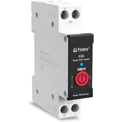Finery 63A Wifi Smart Switch With Power Monitoring For Ev Charger, Ac, Geyser, Water Pump, Room Heater Heavy Duty - Timer, Scheduler, Works Offline, Household Electricity Usage Monitoring