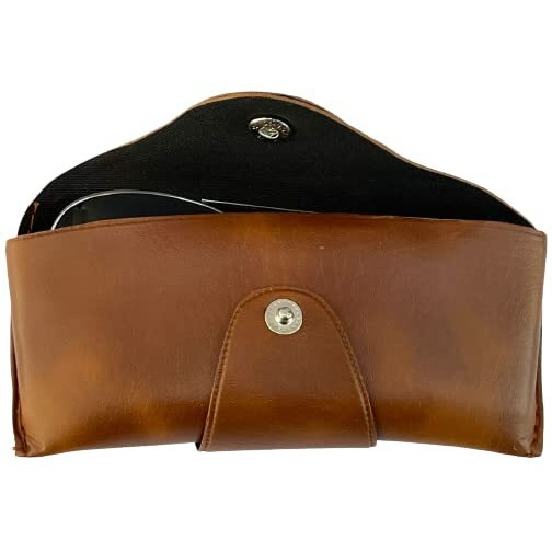 Bhavya Optic Sunglass Case Spectacle Case Attaches To Belt Travel Case Faux Leather (Tan Silver)