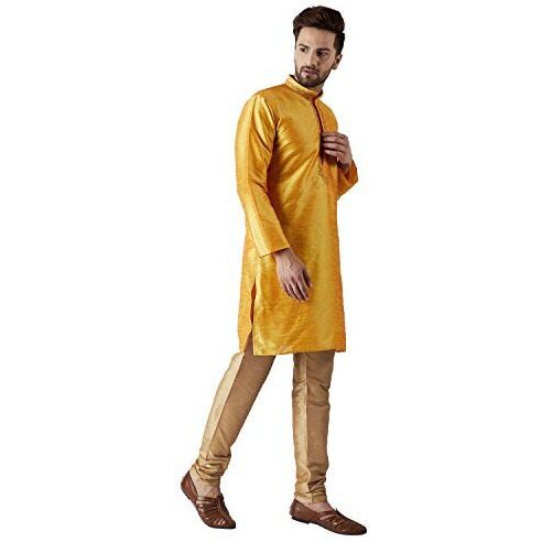 Sojanya (Since 1958, Mens Dark Gold Dupion Silk Churidaar Pyjama, Size Freesize