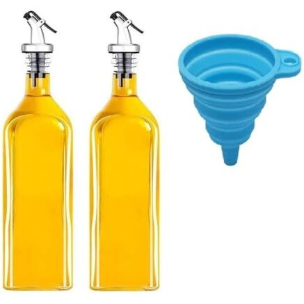 Sqinelli Italian Glass Oil Dispenser 1000 Ml, Pack Of 2, Oil Bottle For Kitchen 1 Litre Glass, Oval Transparent (Oval)