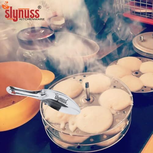 Slynuss  | Stainless Steel Idli Spoon | Elegant Idli Scooper - Idli Hastam - Idli Laddle | Portable Small Size Polished Idli Spatula | Idli Spoon For Removing Idli | 5X13- Cms (Silver) -Set Of 2