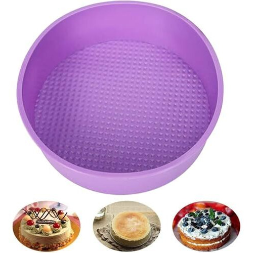 Curated Cart 8 Inch Silicone Round Cake Pan, Bpa-Free, Non-Stick, Microwave Safe, European-Grade Bakeware, 2.16 Inches Deep, Easy Release -1 Pcs Random Color