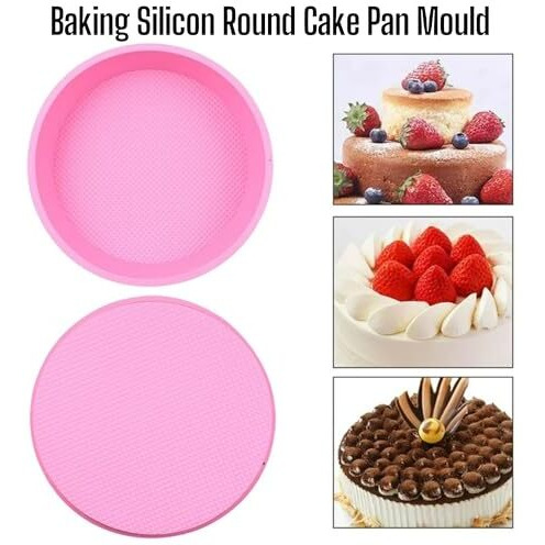 Curated Cart 8 Inch Silicone Round Cake Pan, Bpa-Free, Non-Stick, Microwave Safe, European-Grade Bakeware, 2.16 Inches Deep, Easy Release -1 Pcs Random Color