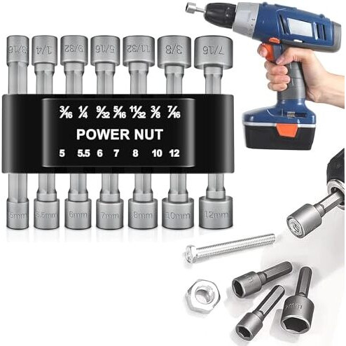 Kliffoo 14 Piece Power Nuts Driver Drill Bit Socket Wrench Tools Set,1/4 Inch Hex Shank Nut Driver Socket Wrench Tools,Electric Screwdriver Wrench Nut Setter Set,Drill Chuck Adapter For Drill Machine