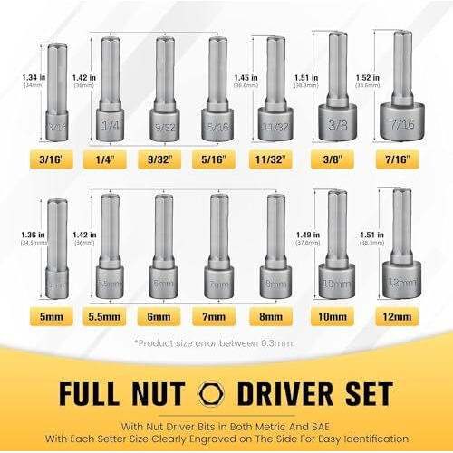 Kliffoo 14 Piece Power Nuts Driver Drill Bit Socket Wrench Tools Set,1/4 Inch Hex Shank Nut Driver Socket Wrench Tools,Electric Screwdriver Wrench Nut Setter Set,Drill Chuck Adapter For Drill Machine
