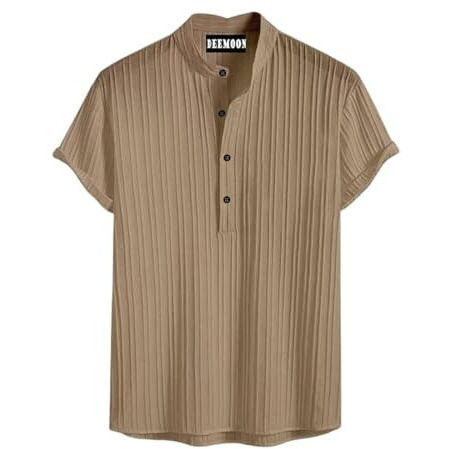 Deemoon Men's Polyster Kurta With Mandarin Collar, Half Placket Buttons, Front Pocket | Half Sleeves | Soft & Breathable Fabric