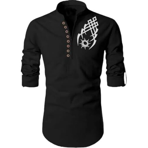 Deelmo Men's Full Sleeve Short Kurta Shirt With A Trendy Mandarin Collar Crafted From A Premium Cotton Blend Black