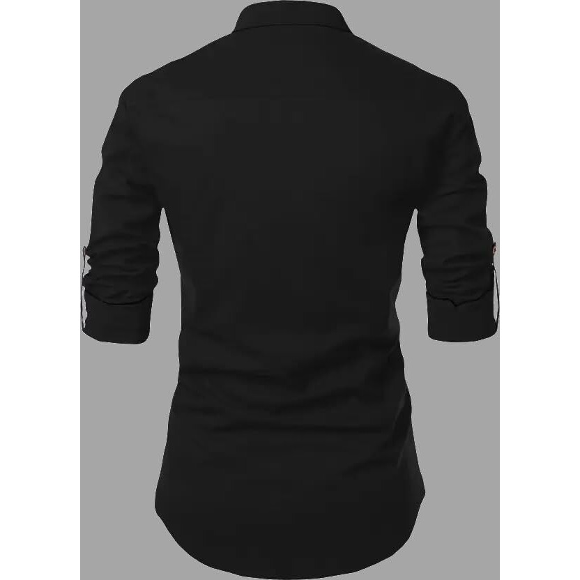 Deelmo Men's Full Sleeve Short Kurta Shirt With A Trendy Mandarin Collar Crafted From A Premium Cotton Blend Black