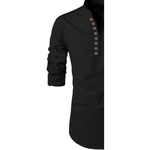 Deelmo Men's Full Sleeve Short Kurta Shirt With A Trendy Mandarin Collar Crafted From A Premium Cotton Blend Black
