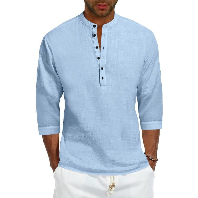 Zartha Men Solid Cotton Blend Regular Fit Full Sleeve Straight Kurta Shirt, Men's Shirt, Sky Blue, L, Pack Of 1