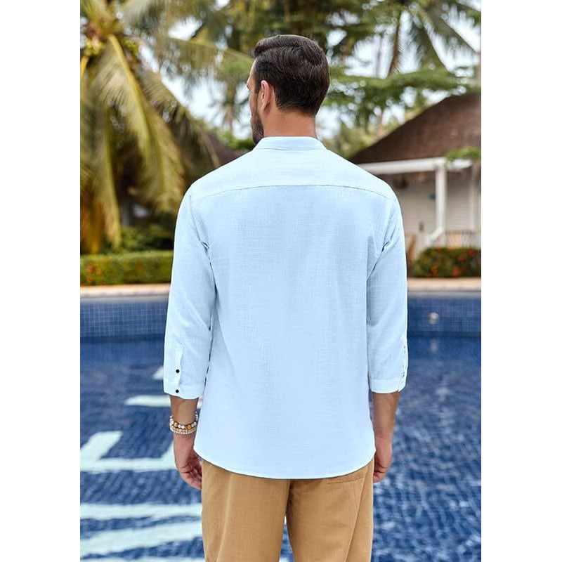 Zartha Men Solid Cotton Blend Regular Fit Full Sleeve Straight Kurta Shirt, Men's Shirt, Sky Blue, L, Pack Of 1