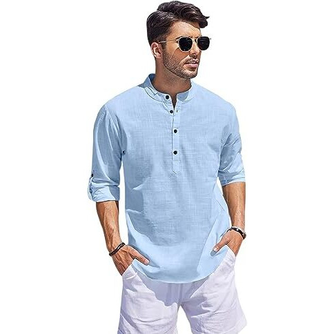 Bellstone Men's Cotton Blend Solid Regular Fit Kurta (Kurta1500_Single_Sky Blue_Xl