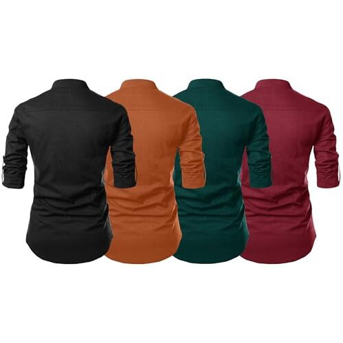 Zombom Men's Cotton Blend Solid Full Sleeve Regular Fit Kurta Shirt, Multicolor, L, Combo Set Of 4