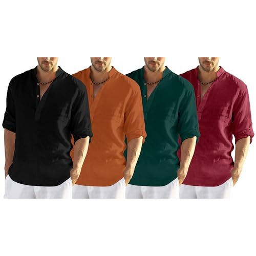 Zombom Men's Cotton Blend Full Sleeve Kurta Shirt Combo Pack Of 4 Designed For Everyday Comfort, Or Smart Casual Dressing