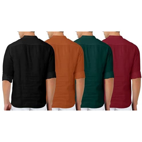 Zombom Men's Cotton Blend Full Sleeve Kurta Shirt Combo Pack Of 4 Designed For Everyday Comfort, Or Smart Casual Dressing