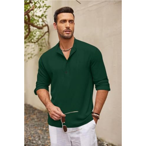 Bellstone Men's Cotton Blend Regular Shirt (Kurta1601_Dark Green_Xl