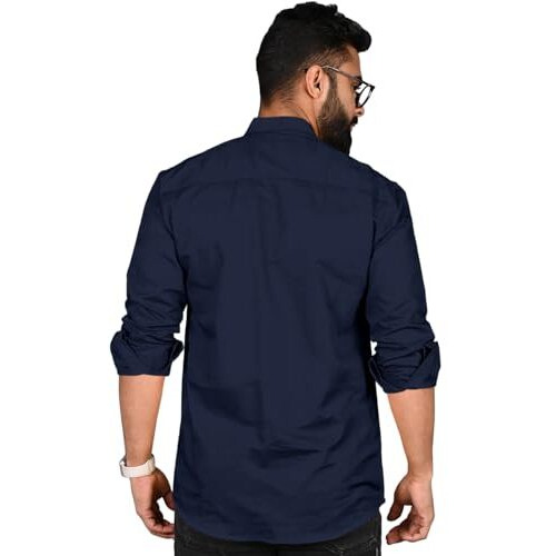 Finivo Fashion Men's Cotton Polyester Blend Solid Regular Fit Full Sleeve Short Kurta Navy