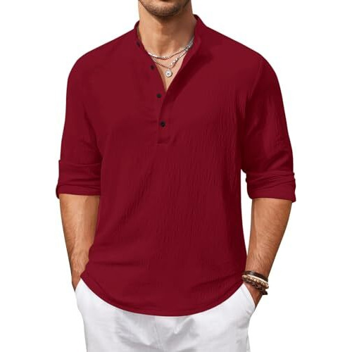 Hemilique Mens Regular Fit Solid Cotton Blend Straight Kurta Maroon