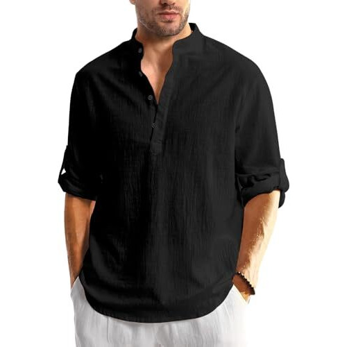 Hemilique Men's Regular Fit Cotton Blend Casual Kurta| Mens Short Kurta Black