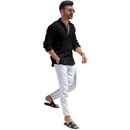 Hemilique Men's Regular Fit Cotton Blend Casual Kurta| Mens Short Kurta Black