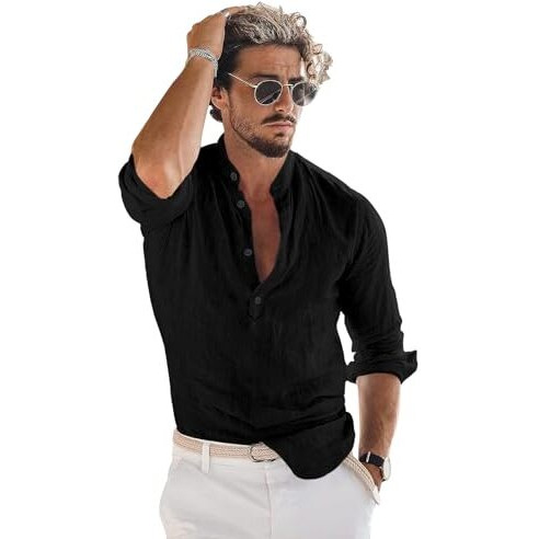 Hemilique Men's Regular Fit Cotton Blend Casual Kurta| Mens Short Kurta Black