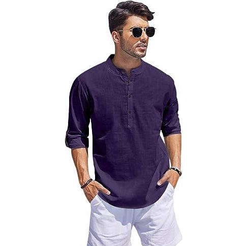 Madhavista Men's Regular Fit Cotton Blend Casual Kurta Purple