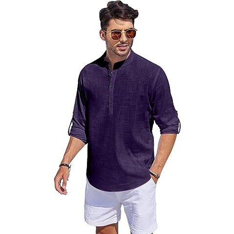 Madhavista Men's Regular Fit Cotton Blend Casual Kurta Purple