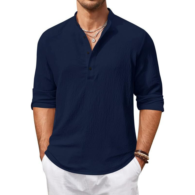 Madhavista Cotton Blend Men's Regular Fit Solid Full Sleeve Regular Fit Short Kurta | Solid Pattern Mandarin Collar Straight Kurta Navy, Xl