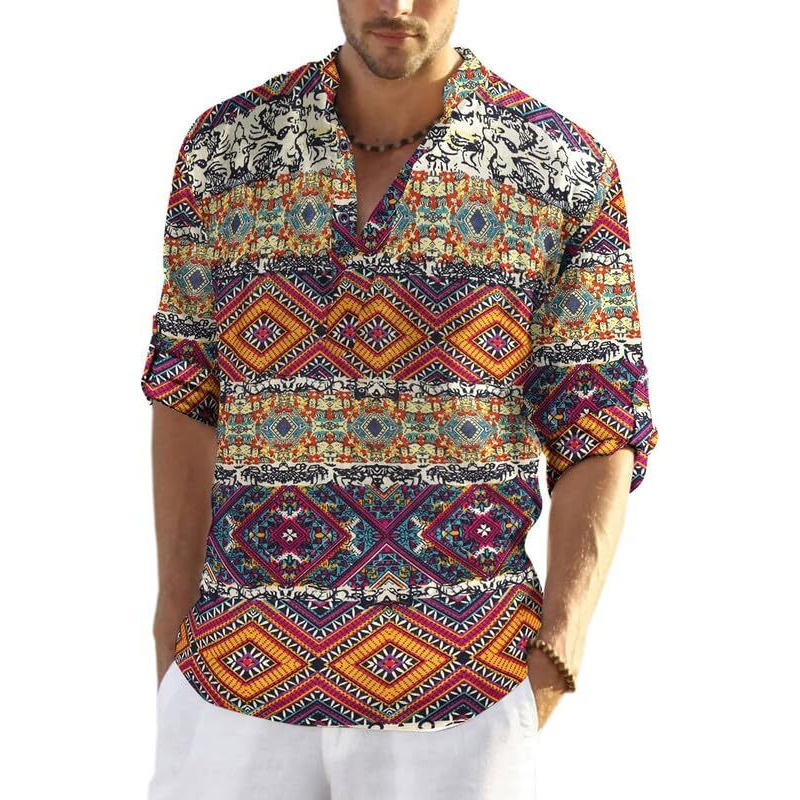 Hemilique Men's Cotton Blend Full Sleeve Printed Short Kurta With Mandarin Collar Crafted From A Premium Cotton Blend, Regular Fit, Yellow