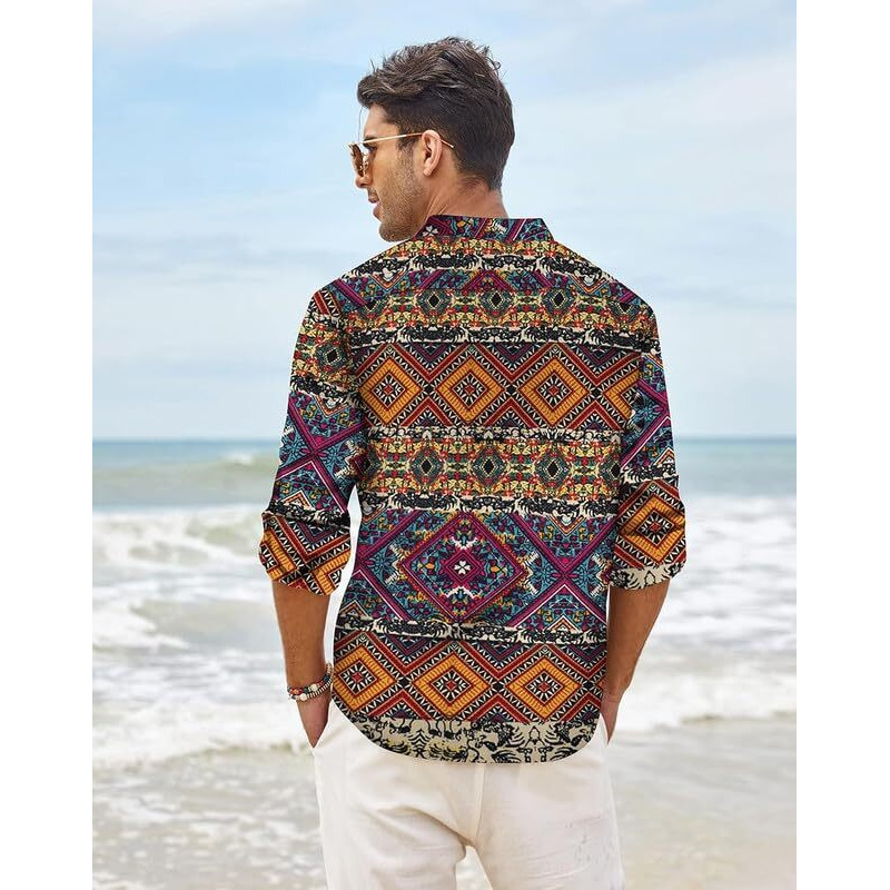 Hemilique Men's Cotton Blend Full Sleeve Printed Short Kurta With Mandarin Collar Crafted From A Premium Cotton Blend, Regular Fit, Yellow