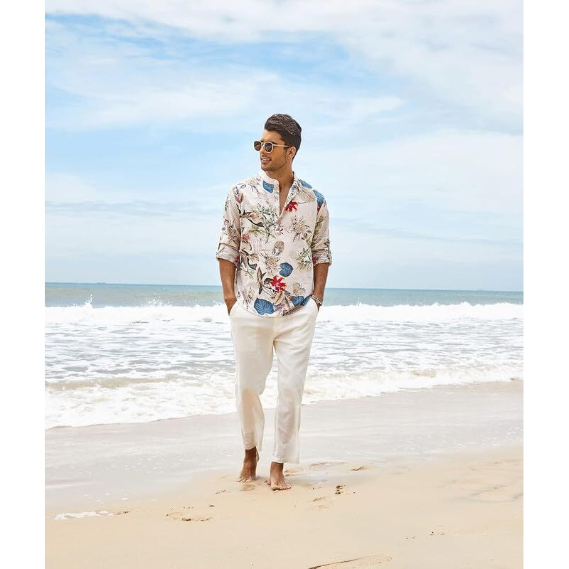 Bellstone Men's Polycotton Regular Kurta (Kurta1400_White_Floral_L
