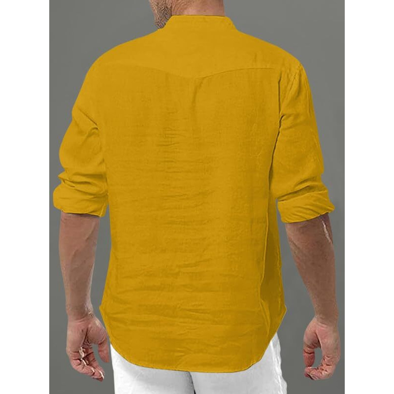 Royalscout Men's Cotton Polyester Blend Solid Regular Fit Full Sleeve Short Kurta Gold