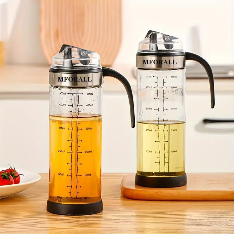 Mforall Oil Bottle Pour Spouts Auto Open Automatic Opening And Closing Oil Bottle Leak-Proof Olive Oil Storage Bottle Vinegar Dispenser Suitable For Cooking, Baking, Salad, Grilling (500 Ml)