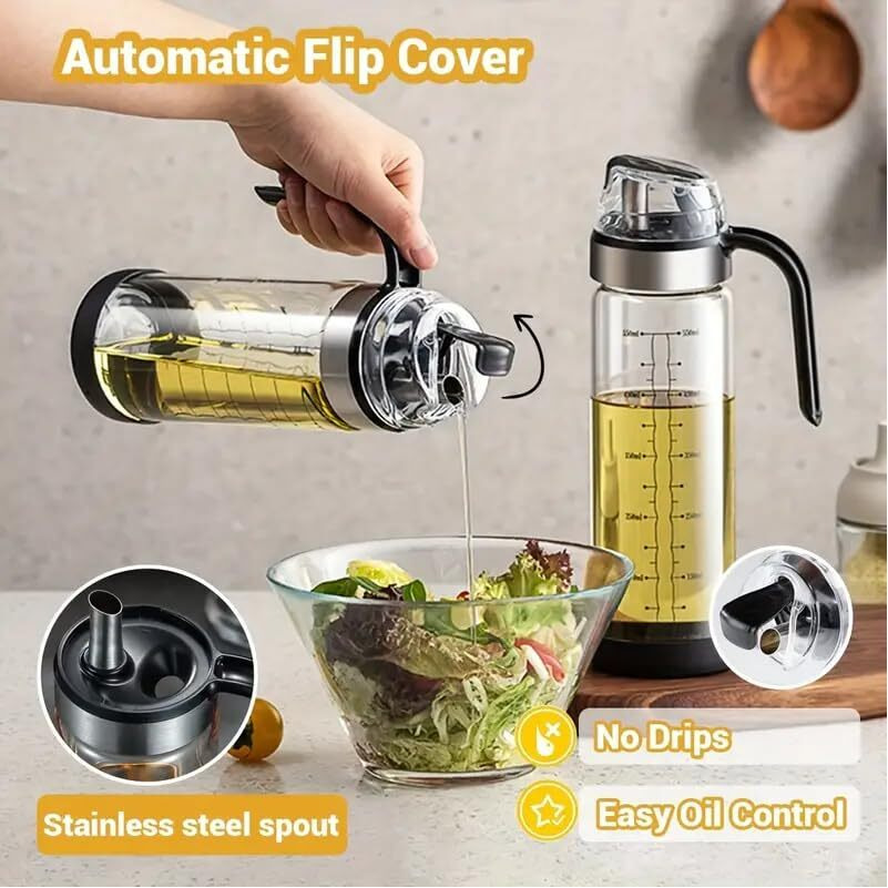 Mforall Oil Bottle Pour Spouts Auto Open Automatic Opening And Closing Oil Bottle Leak-Proof Olive Oil Storage Bottle Vinegar Dispenser Suitable For Cooking, Baking, Salad, Grilling (500 Ml)