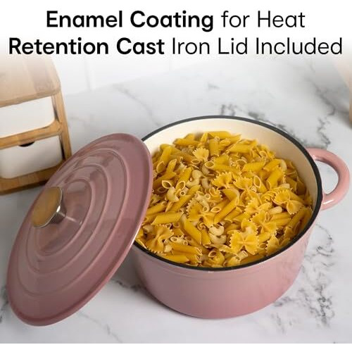 Anko 4L Lush Cast Iron Casserole| Cast Iron & Enamel Coated| Suitable For Gas, Ceramic, Induction, Electric And Halogen Cooktops| Microwave Safe|16.3Cm (H) X 30.5Cm (W) X 24Cm (D)| Blush (Pink)