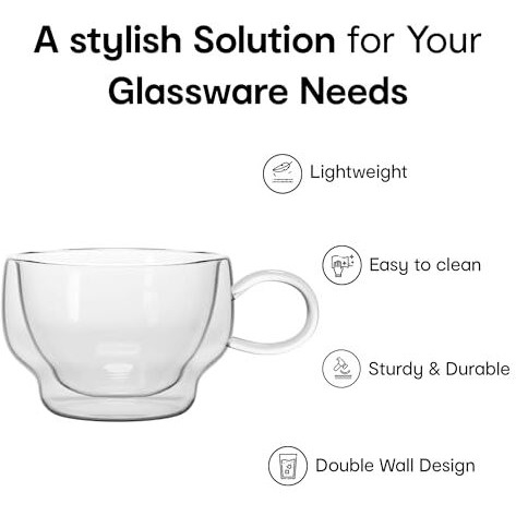 Anko Double Walled Borosilicate Espresso Coffee Mug Set Of 2 | 100Ml | Microwave & Dishwasher Safe Coffee Mug & Tea Cup With Handle | Ideal Tea & Coffee Glass Set For Gifting | Everyday Use