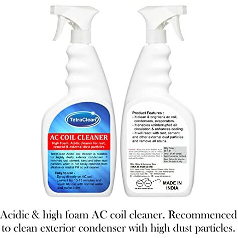 Tetraclean High Foam Ac Coil Cleaner | Air Conditioner Unscented Cleaner Liquid | Instant Ac Coil Cleaning Agent For Exterior Condensor In Spray Bottle | For Home & Commercial Use - 500Ml
