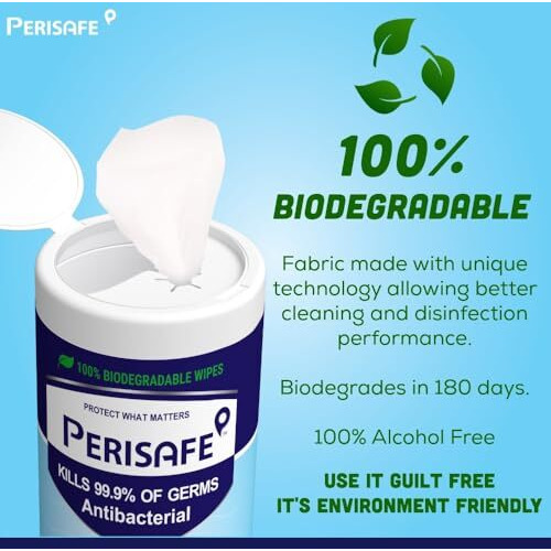 Perisafe Multipurpose Disinfectant Wipes For Surfaces & Skin-100X2200 Wipes | 100% Biodegradable | Antibacterial | 2-In-1- Kills Germs & Cleans Tough Messes | Fresh Mint