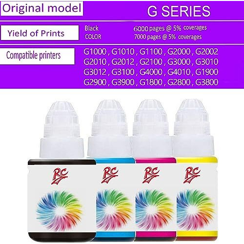 Rc Print Ink Compatible For Canon Pixma G1000 G1010 G1100 G2000 G2002 G2010 G2012 G2100 G3000 G3010 G3012 G3100 G4000 G4010 Printers Pack Of 4 Black 135Ml Cmy 70Ml Each