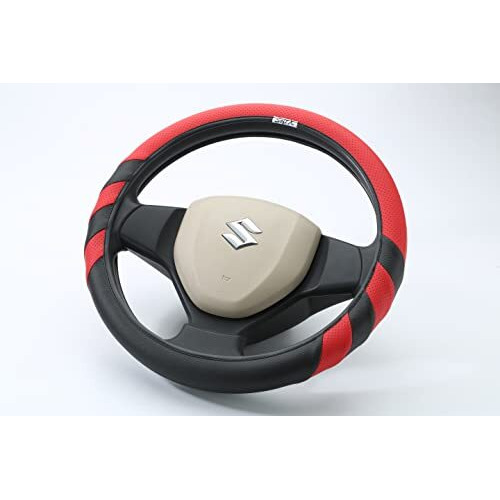 Soft X Premium Faux Leather Car Steering Wheel Cover Universal Size | Breathable Anti Slip Steering Cover For Untlimate Comfort & Style - Color  Black & Red