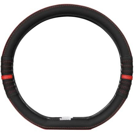 Soft X Premium Faux Leather Car Steering Wheel Cover | Flat Bottom (D Shape) Breathable Anti Slip Steering Cover For Untlimate Comfort & Style (Black-Red)