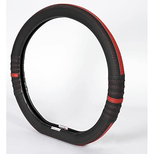 Soft X Premium Faux Leather Car Steering Wheel Cover | Flat Bottom (D Shape) Breathable Anti Slip Steering Cover For Untlimate Comfort & Style (Black-Red)